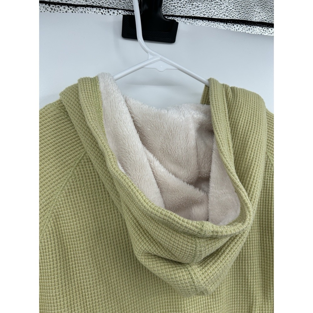 L.L. Bean Womens Waffle Knit Hooded Jacket Size‎ M Green Fuzzy Lined Cozy Casual - Picture 5 of 8